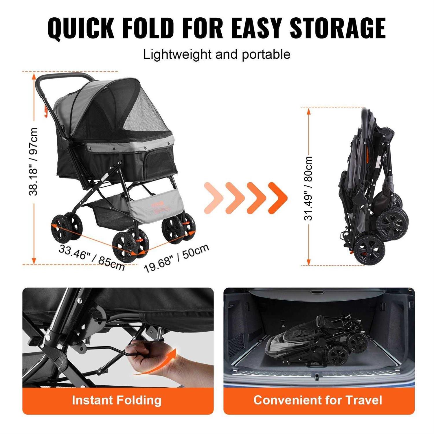 VEVOR Pet Stroller 4 Wheels Dog Stroller Rotate with Brakes - Healthber