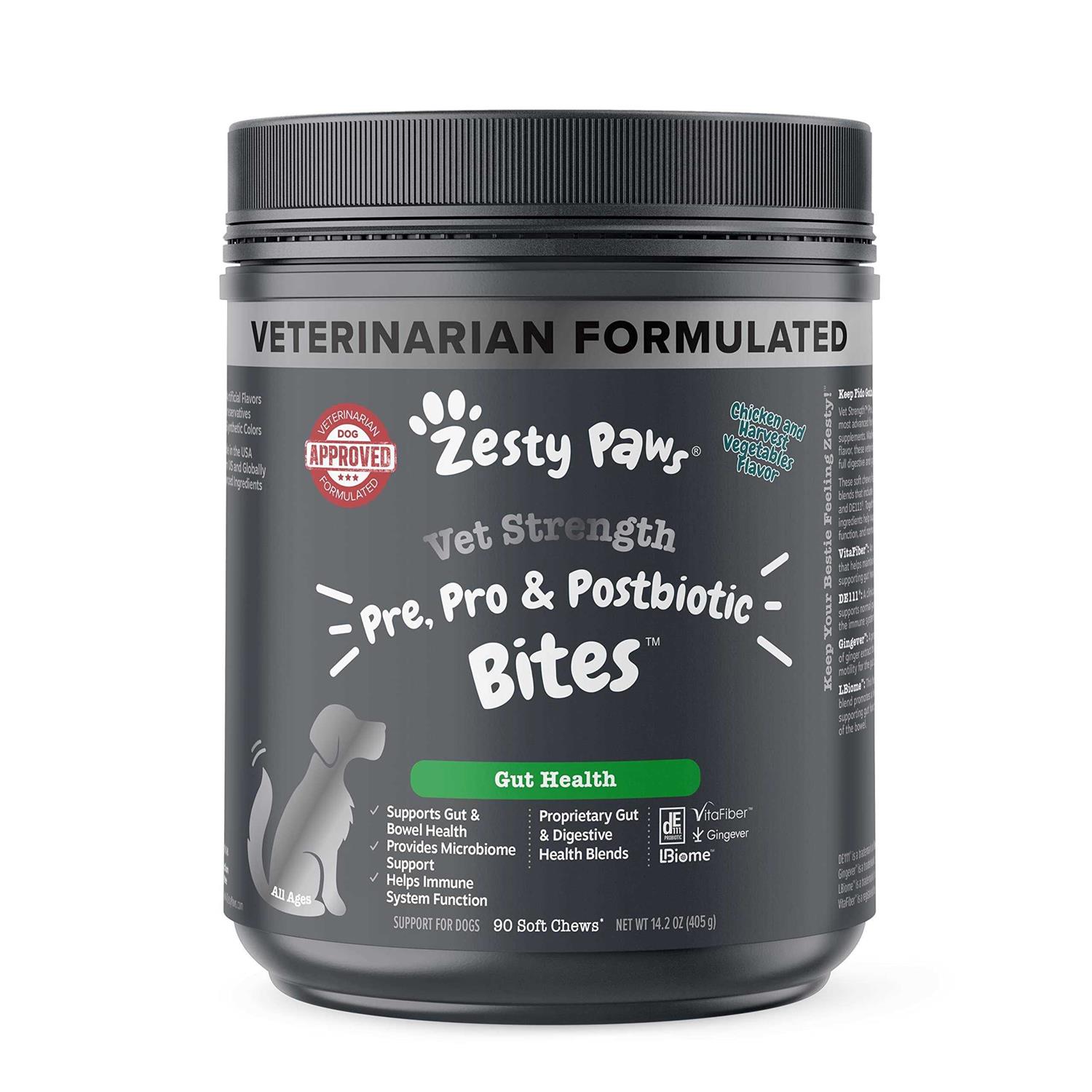 Zesty Paws Vet Strength Pre Post & Probiotic Gut Health Bites for Dogs - Healthber