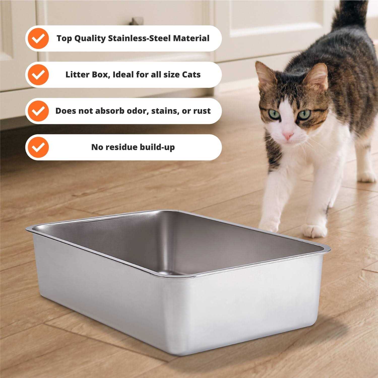 Stainless Steel Cat Litter Box With High Sides Never Absorbs Odor, Stains or Rusts - Healthber