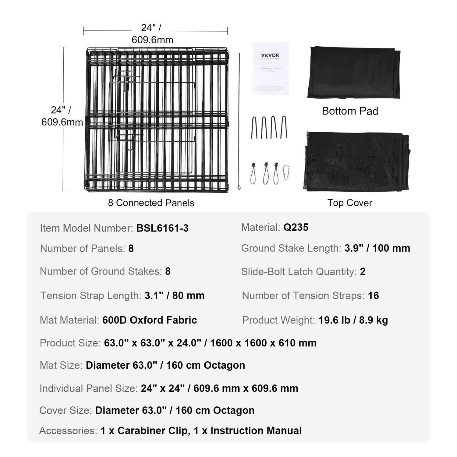 VEVOR Dog Playpen, 8 Panels Foldable Metal Dog Exercise Pen with Top Cover and Bottom Pad - Healthber