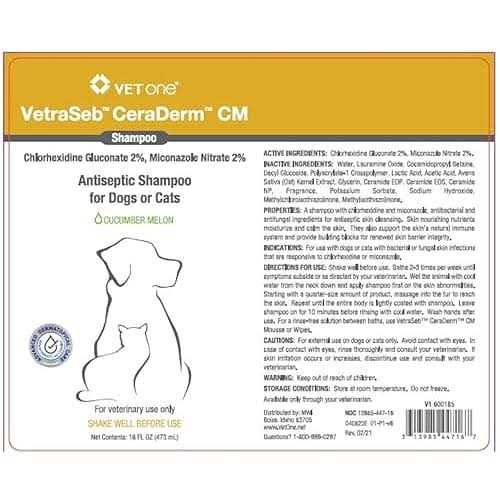 VetraSeb CeraDerm Antiseptic Shampoo for Dogs or Cats - Healthber