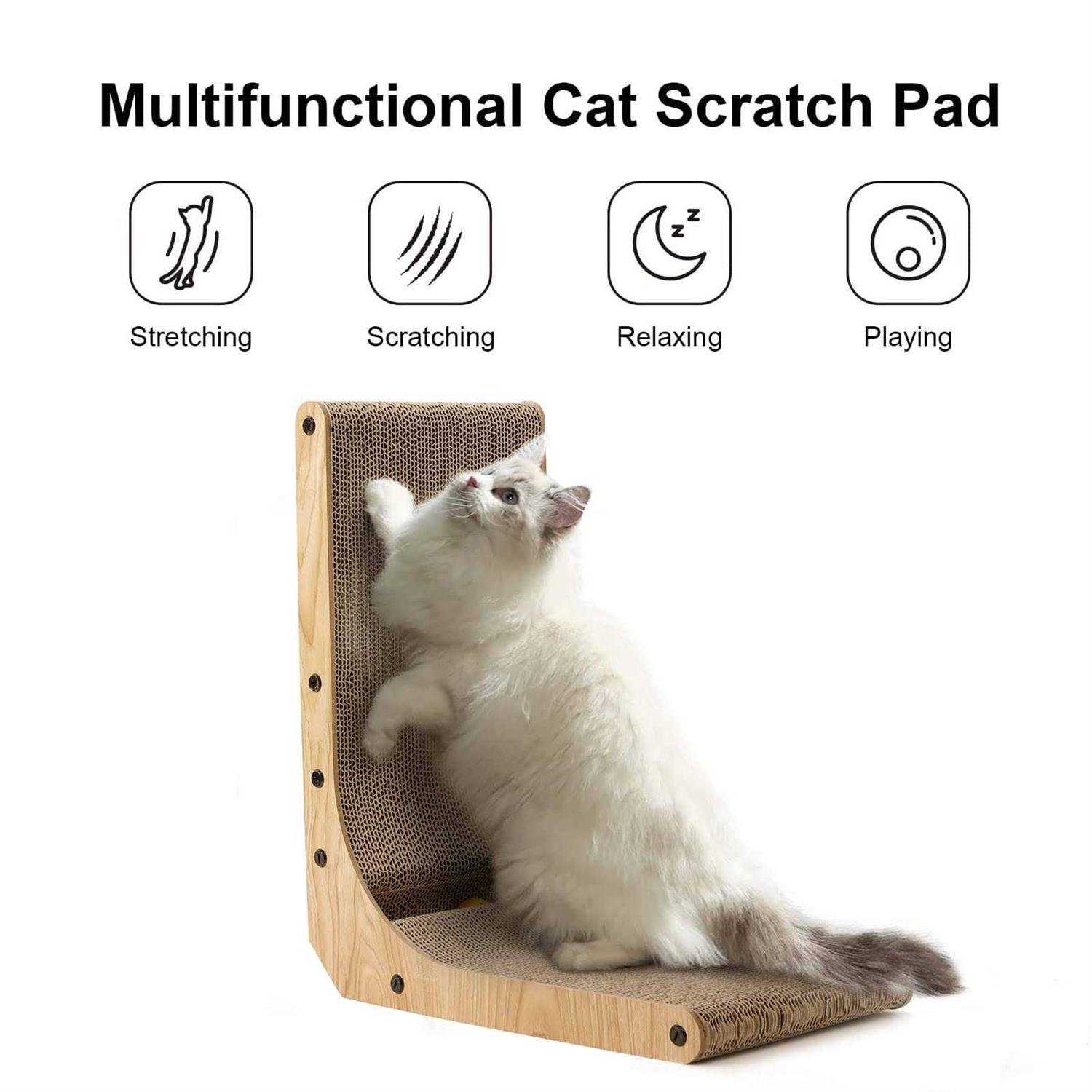 FUKUMARU Cat Scratcher 26.8 Inch L Shape Cat Scratch Pad Wall Mounted - Healthber
