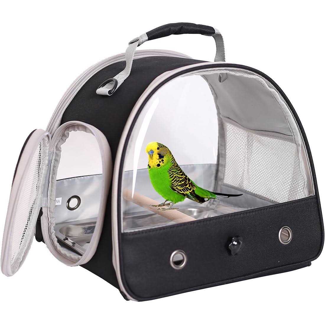 Halinfer Small Bird Cage, Portable Small Bird Parrot Parakeet Carrier with Standing Perch and Stainless Steel Tray - Healthber