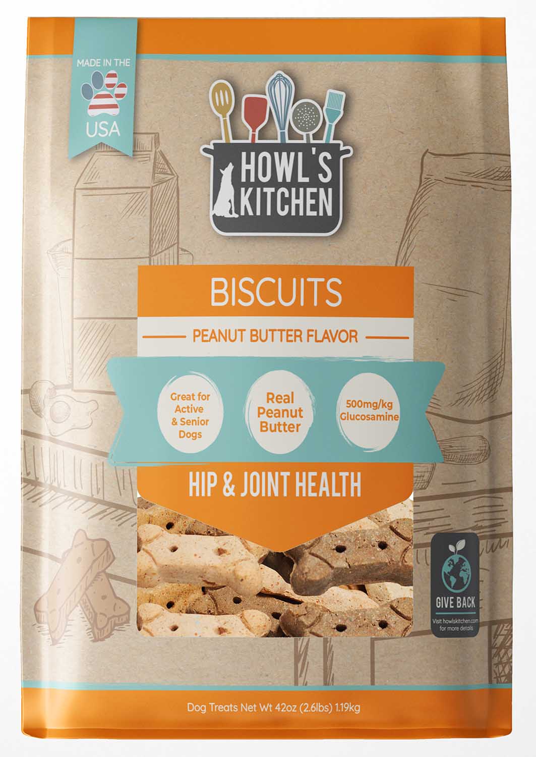 Howl's Kitchen Peanut Butter Flavor Hip & Joint Biscuits, 2.62 lbs - Healthber
