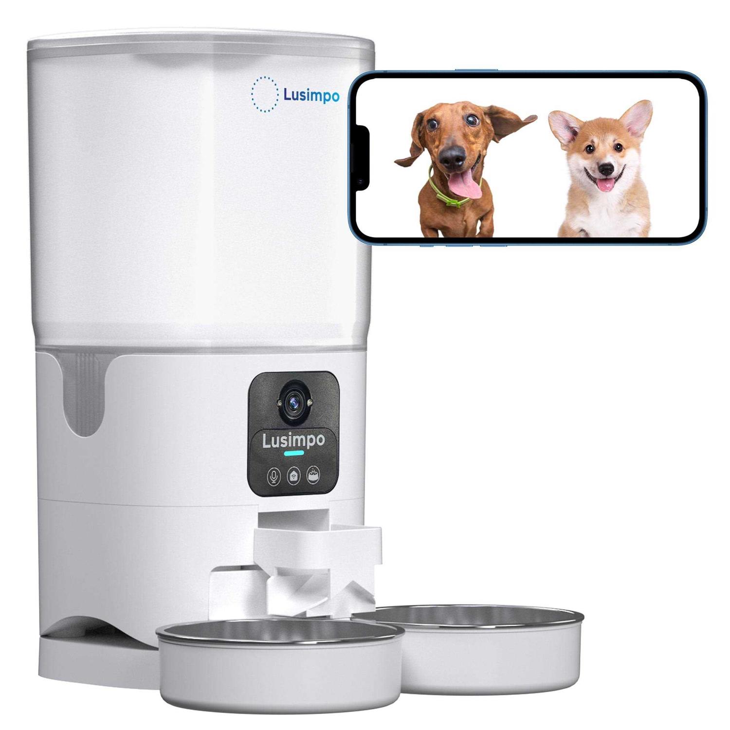 LUSIMPO Automatic Dual Pet Feeder with 1080P HD Camera for 2 Dogs/Cats - Healthber