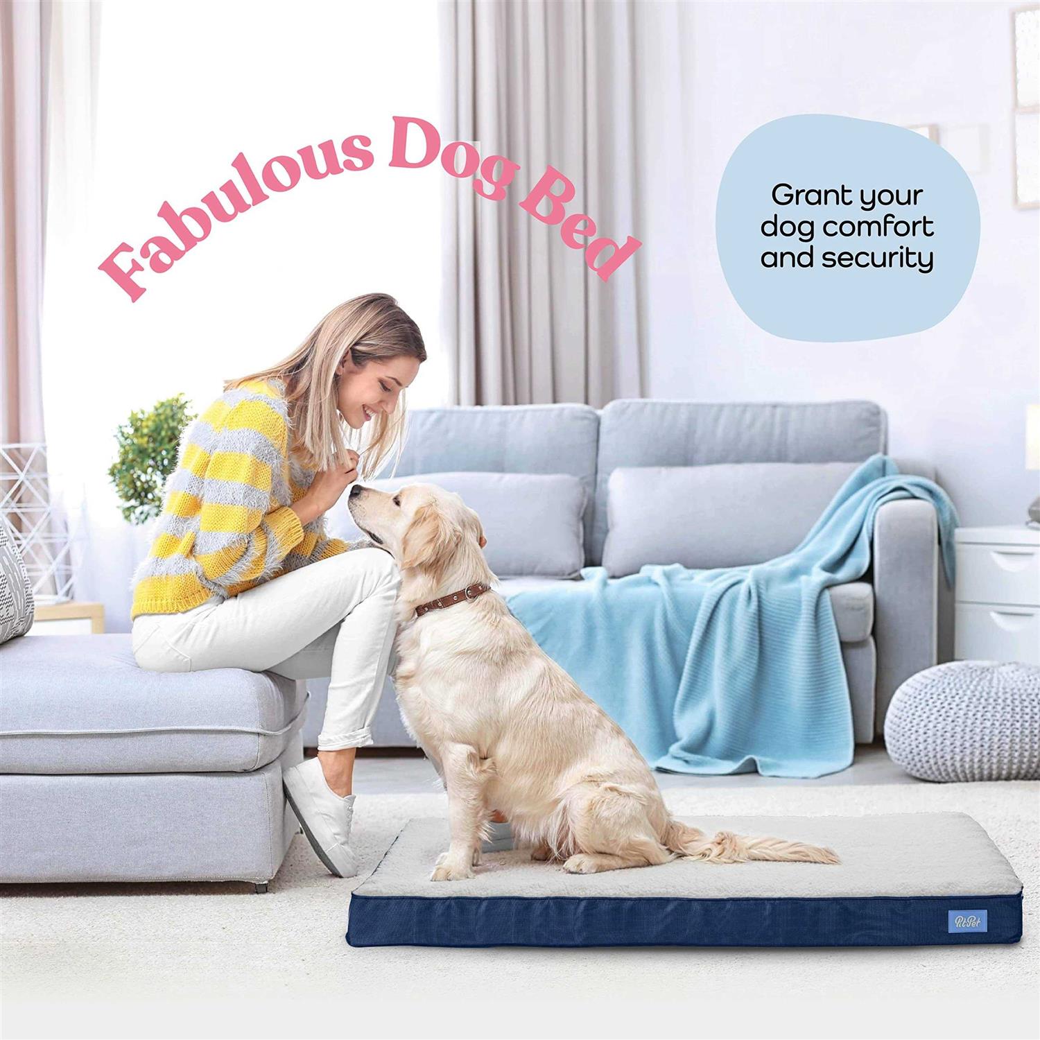Pitpet Orthopedic Large Dog Bed Ultra Comfortable Dog Bed for Large Dogs Small, Medium, Large and Extra-Large Dogs/Cats with Sherpa top - Healthber