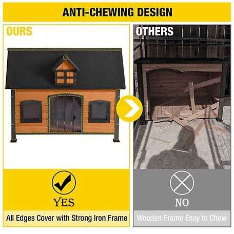 aivituvin Premium Wooden Dog House Iron Frame and Asphalt Roof AIR90 - Healthber