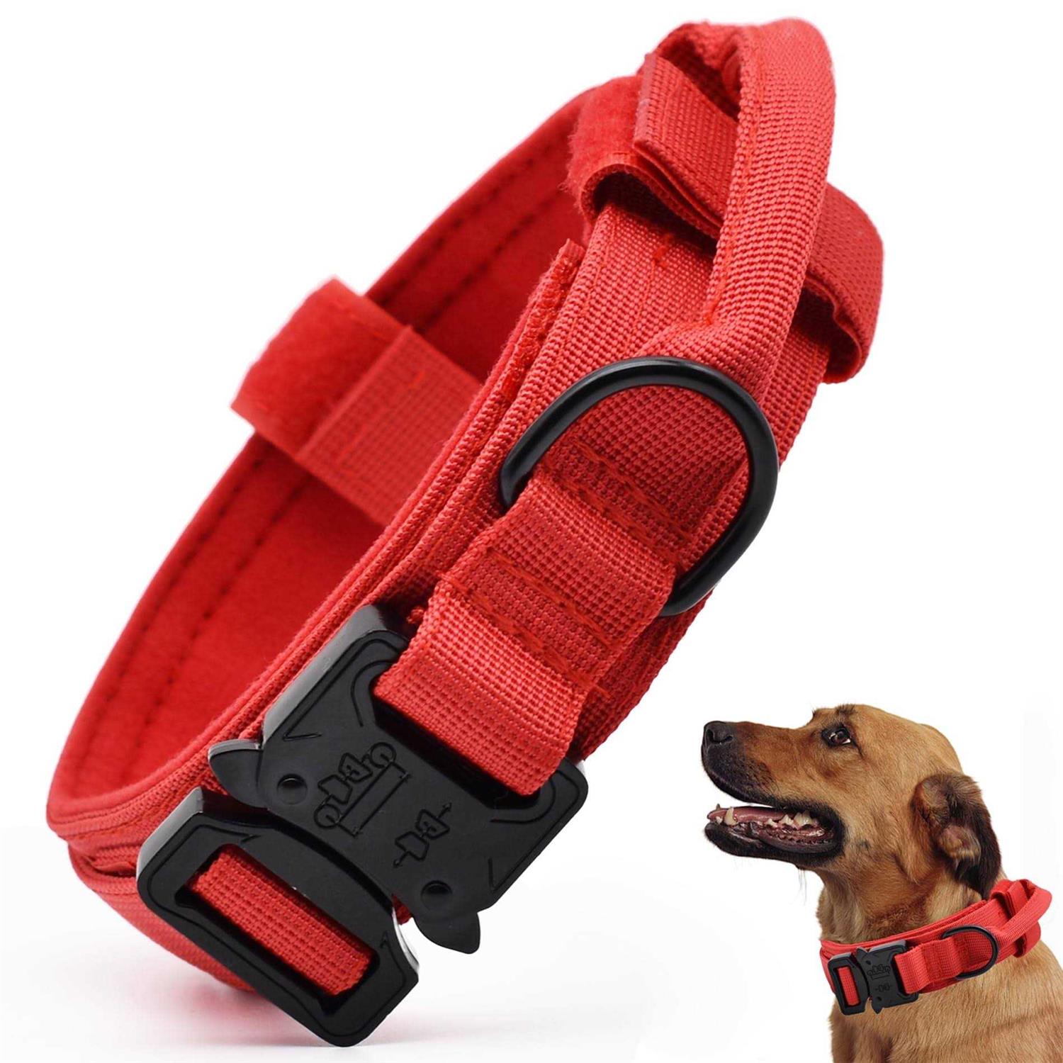 Tactical Dog Collar, Adjustable Military Training Nylon Dog Collar with Control Handle and Heavy Quick-Release Metal Buckle for Small Medium Large - Healthber