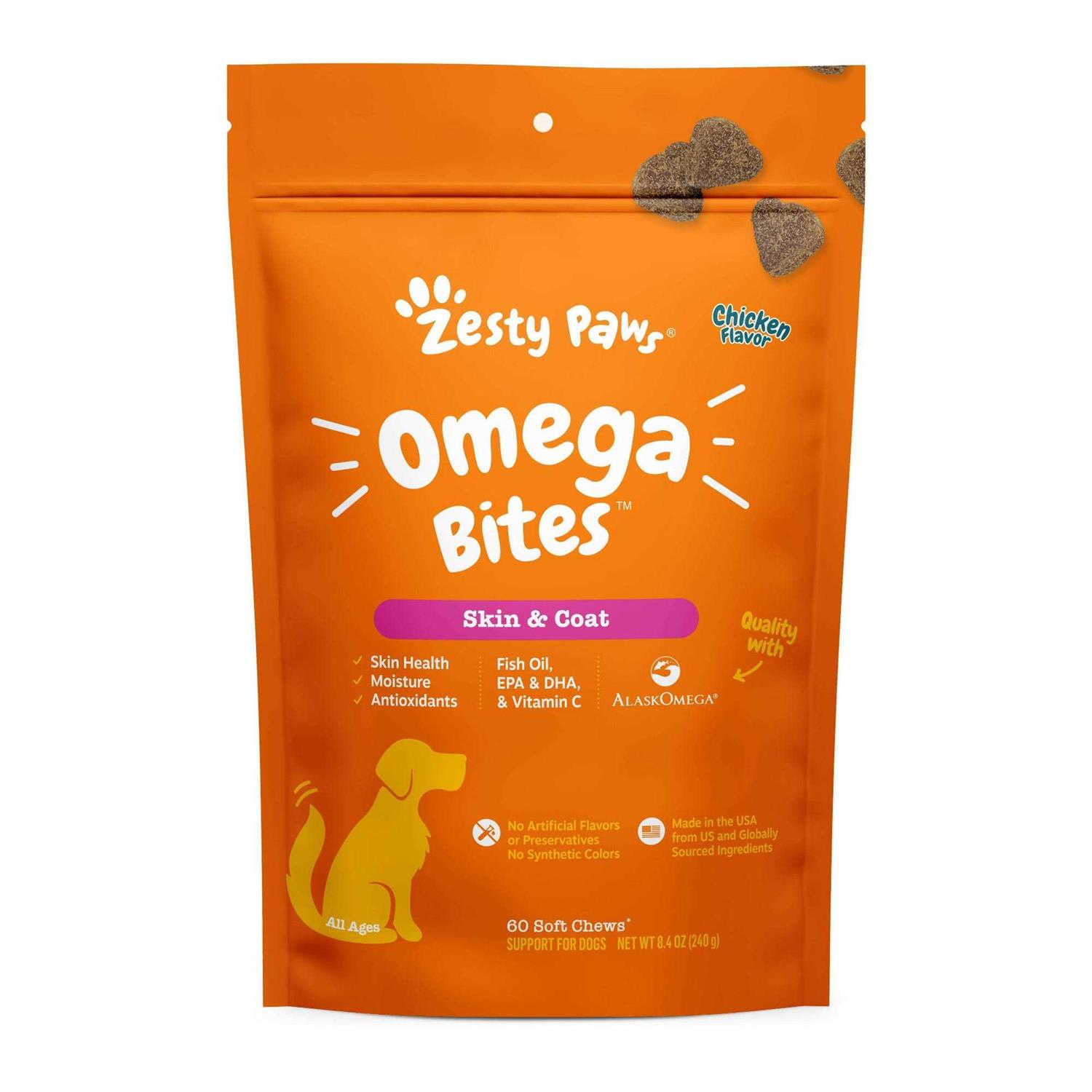 Zesty Paws Skin & Coat Omega Bites for Dog Chicken Flavor - Healthber
