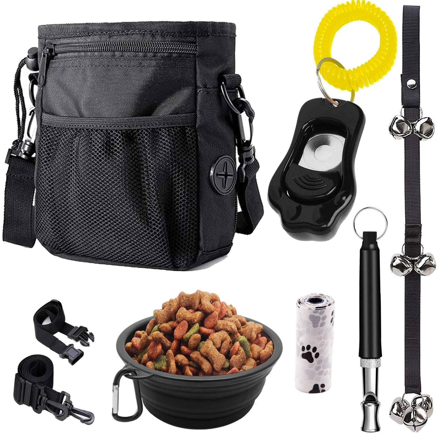 PupsNTails Dog Training Kit Puppy and Dog Training Treat Pouch,Adjustable Training Clicker,House Training Doorbells,Collapsible Dog Bowl - Healthber