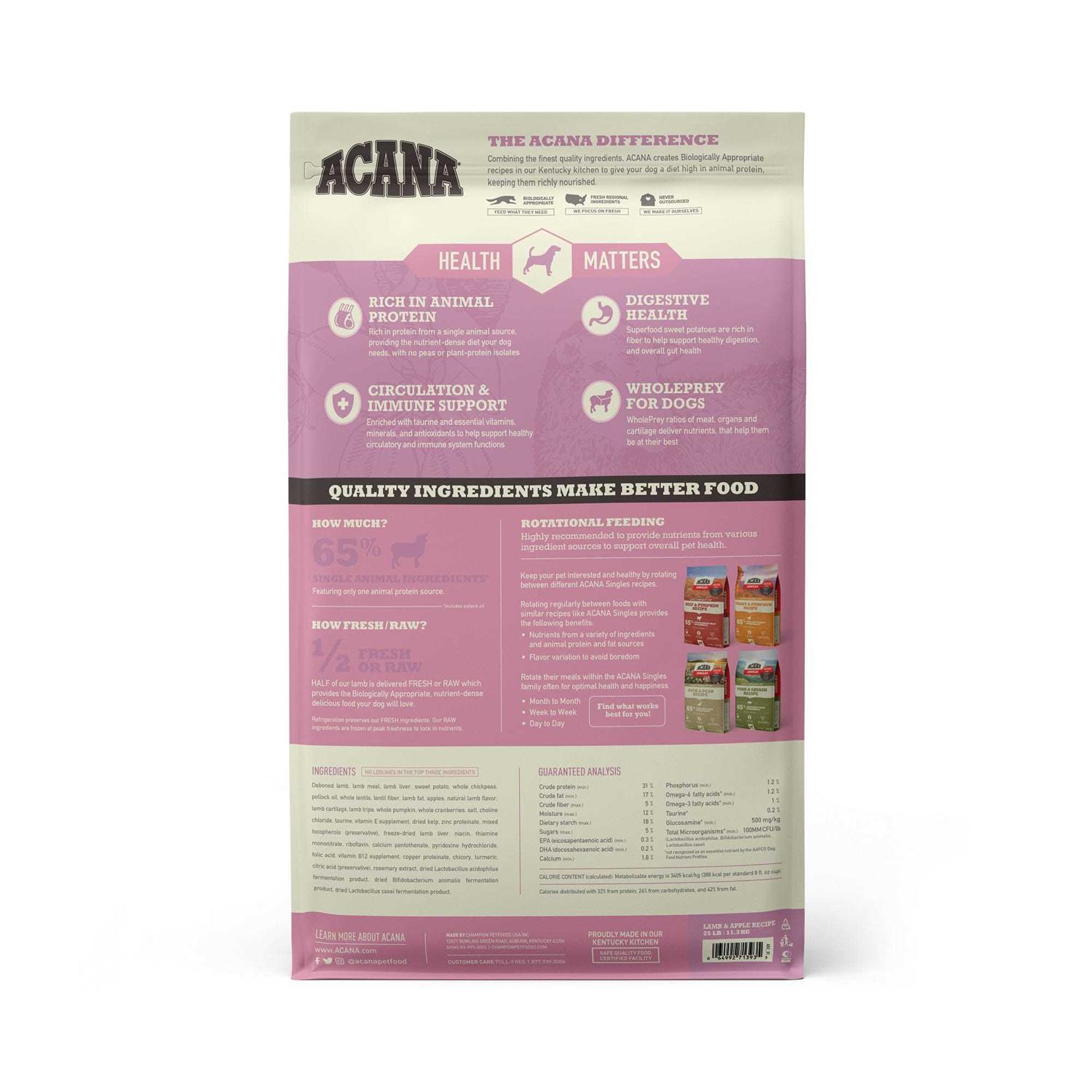 ACANA Singles Limited Ingredient Diet Lamb & Apple Recipe Grain-Free Dry Dog Food, 22.5-lb bag - Healthber
