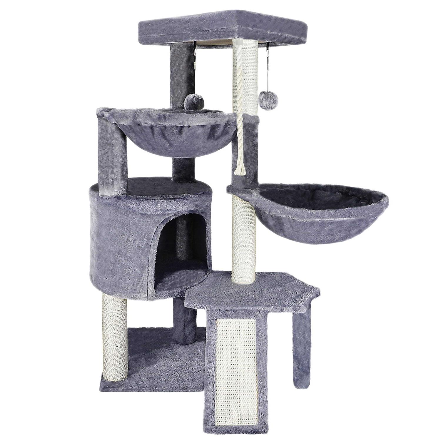 WANG XIN Xin Three Layer Cat Tree with Cat Condo and Two Hammocks,Grey - Healthber