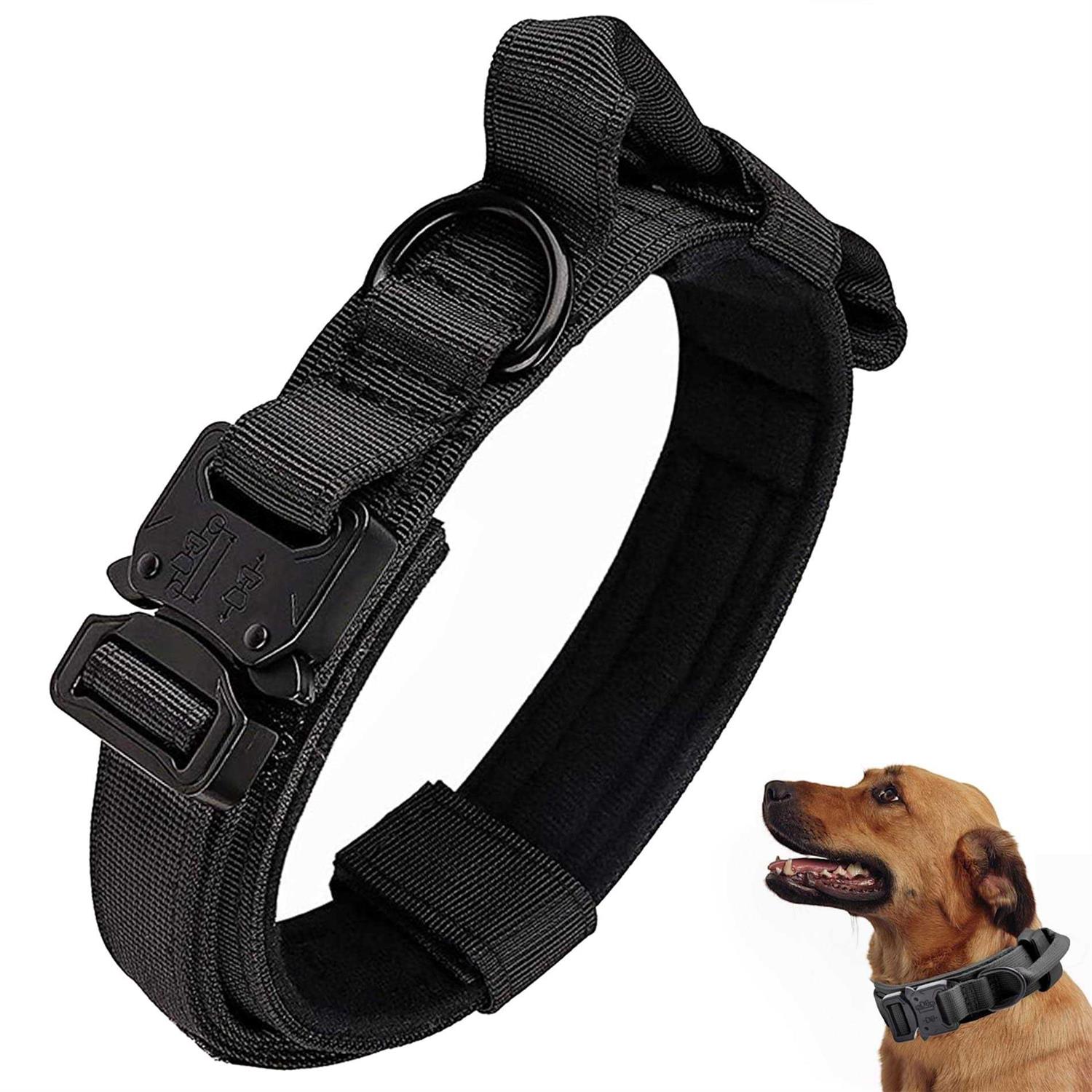 Tactical Dog Collar, Adjustable Military Training Nylon Dog Collar with Control Handle and Heavy Quick-Release Metal Buckle for Small Medium Large - Healthber