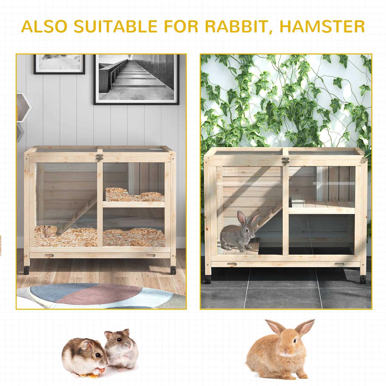 PawHut 2-Story Wooden Rabbit Hutch - Healthber