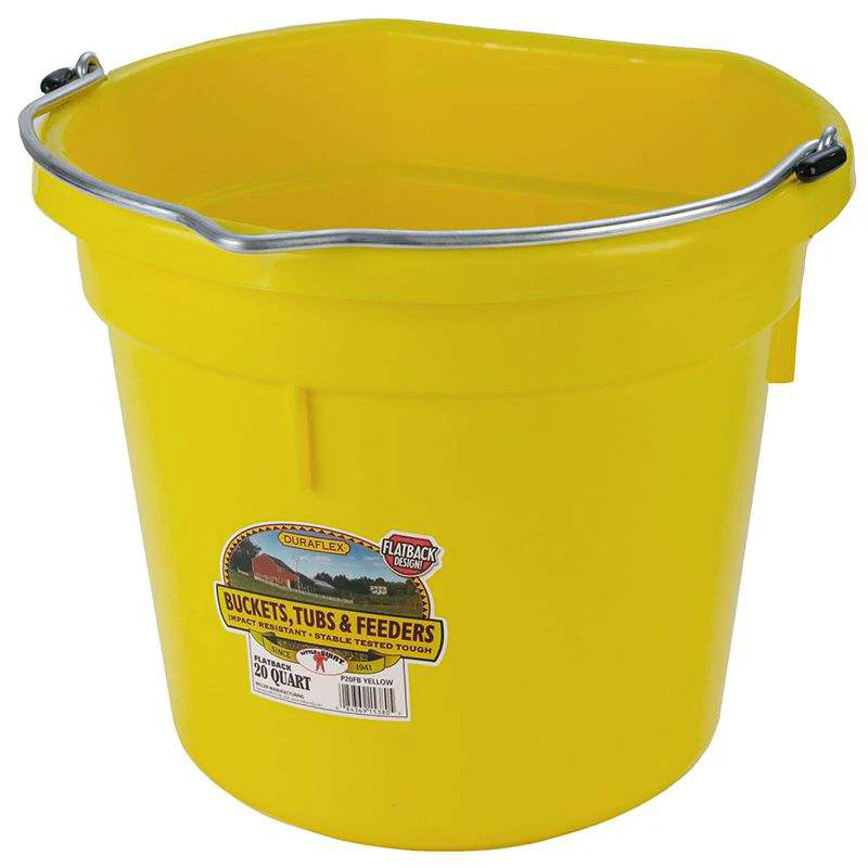 Flat Back Plastic Bucket, 20 qt, Yellow - Healthber