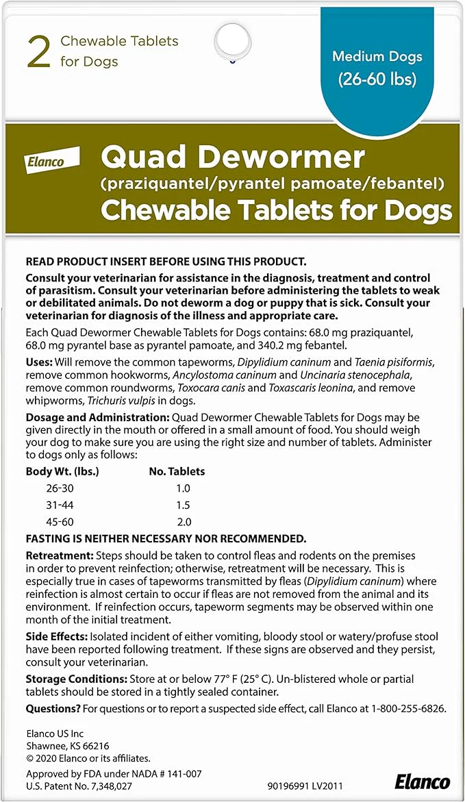 Quad Dewormer Chewable Tablets for Dogs - Healthber