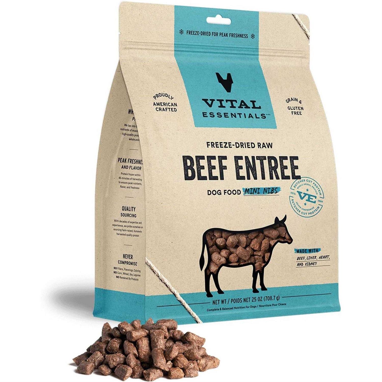 Vital Essentials Beef Entree Mini Nibs Freeze-Dried Raw Dog Food - Healthber