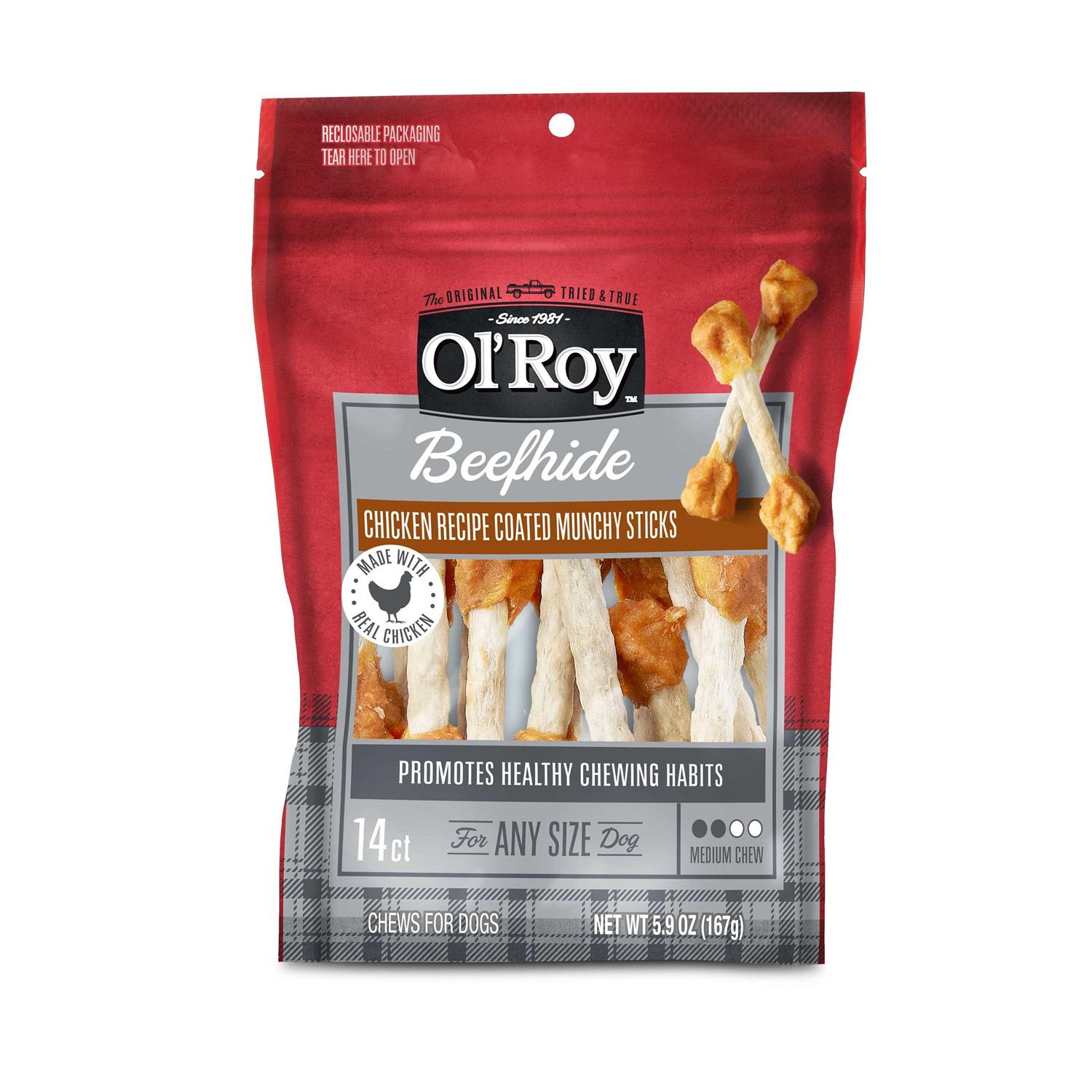 Ol’ Roy Beefhide Coated Munchy Sticks Chicken Recipe Dry Training Treats for Dog - Healthber