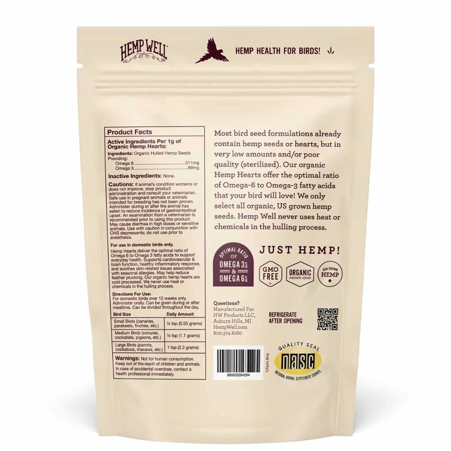 Hemp Well Bird Hemp Hearts Bird Supplement - Healthber