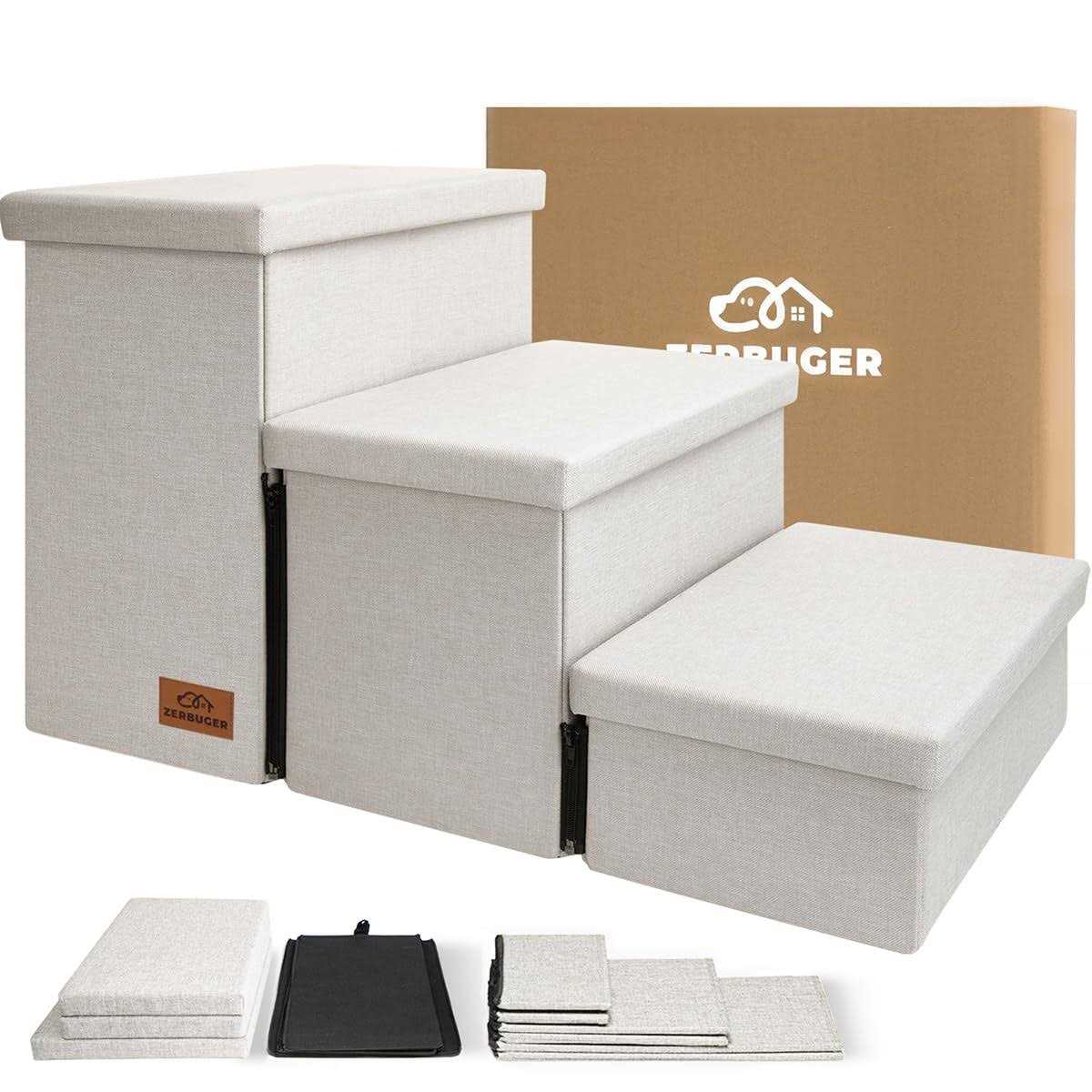 Dog Stairs, Dog Steps for High Beds, Foldable Pet Stairs for Small Medium or Large Dogs Puppy with Storage for Bed and Couch - Healthber