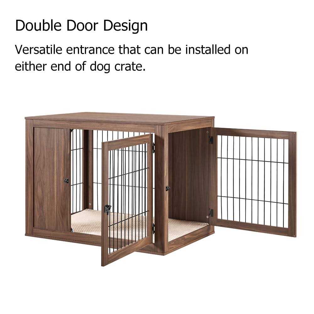 Unipaws Dog Crate End Table with Cushion Wooden Wire Pet Kennels with Double Doors - Healthber