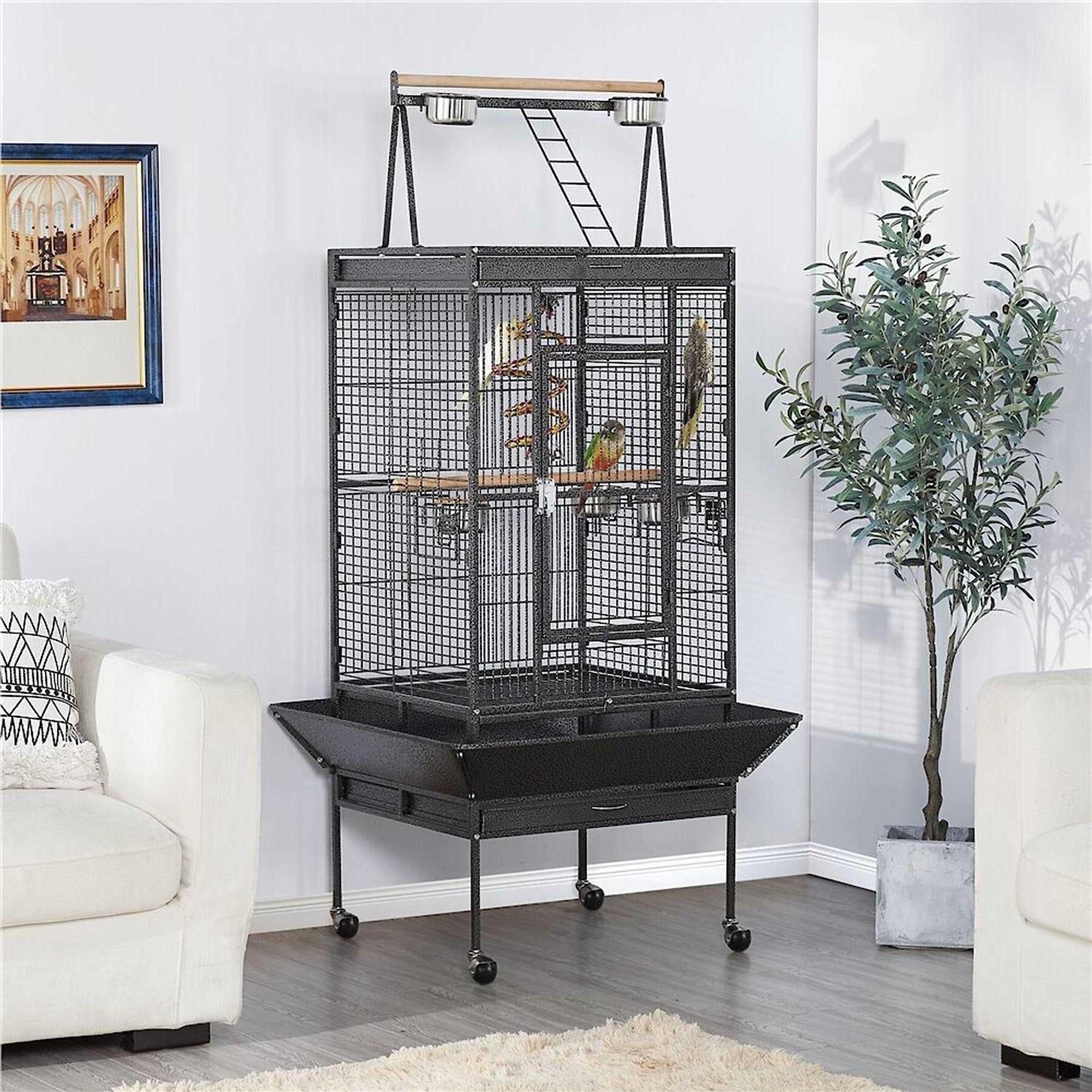 Yaheetech 68.5-in Rolling Bird Cage & Playtop - Healthber