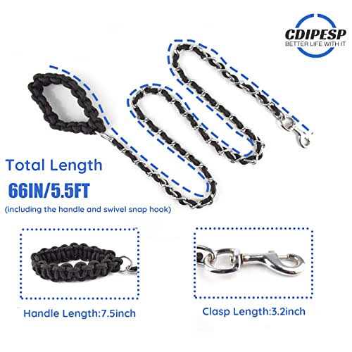 Chew Proof Dog Leash 5.5ft Heavy Duty Dog Leashes Metal Pet Chain Lead with Soft Rope Handle for Medium Large Dogs - Healthber