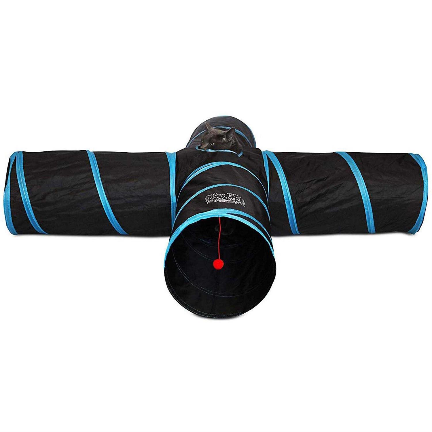Feline Ruff Premium Way Cat Tunnel. Extra Large 12 Inch Diameter and Extra Long. A Big Collapsible Play Toy. Wide Pet Tunnel Tube - Healthber