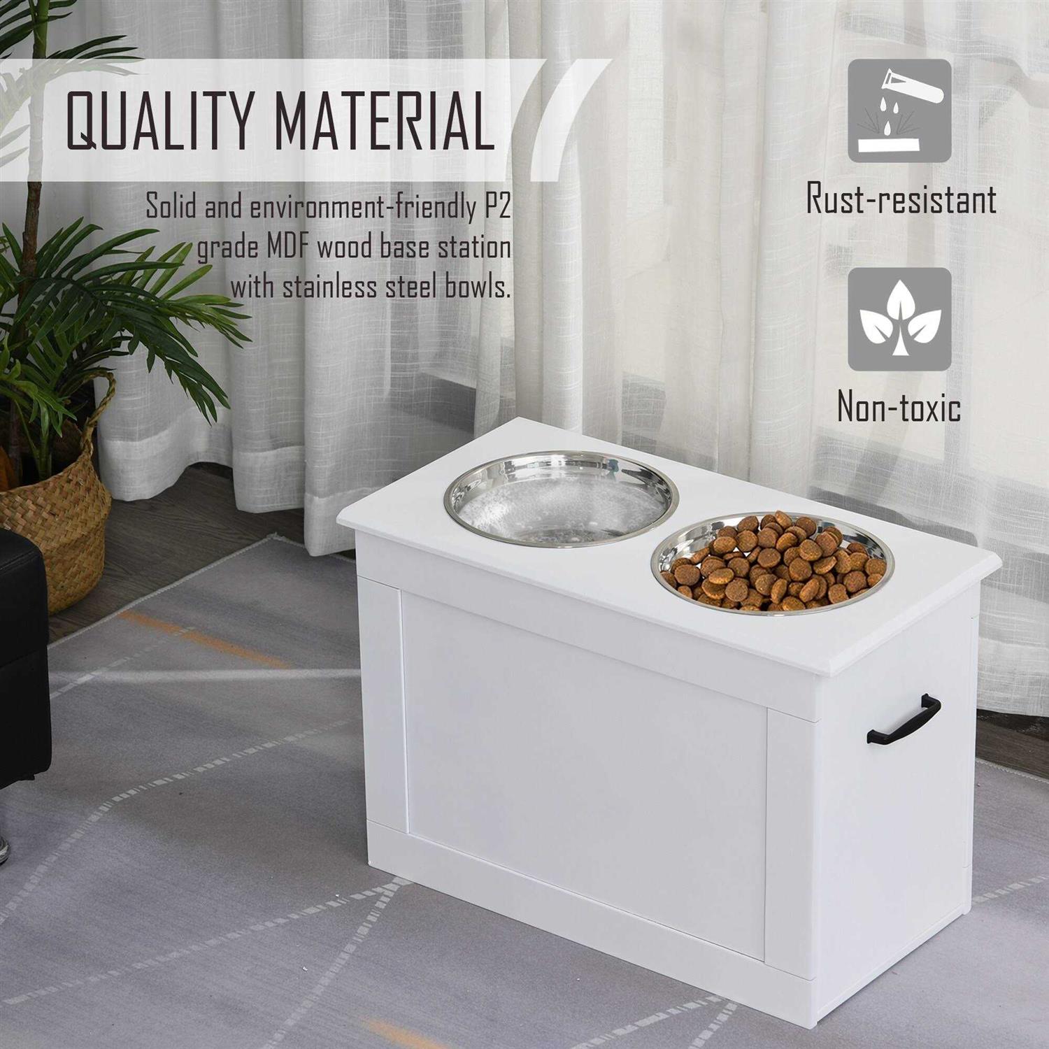 PawHut Raised Pet Feeding Storage Station with 2 Stainless Steel Bowls Base for Large Dogs and Other Large Pets - Healthber