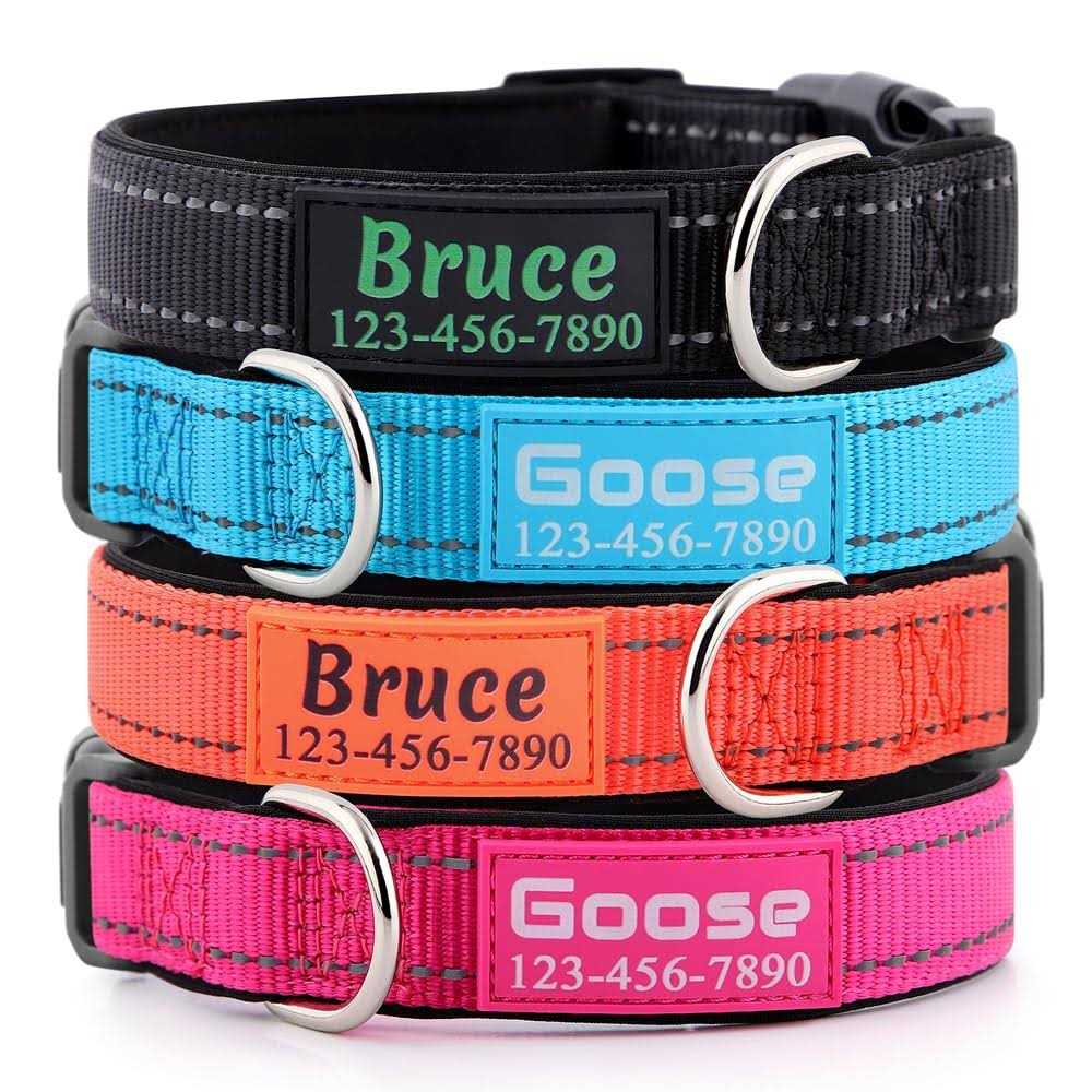 Personalized Dog Collars Custom with Pet Name and Phone Number Soft Neoprene Padded Reflective Nylon Collar - Healthber