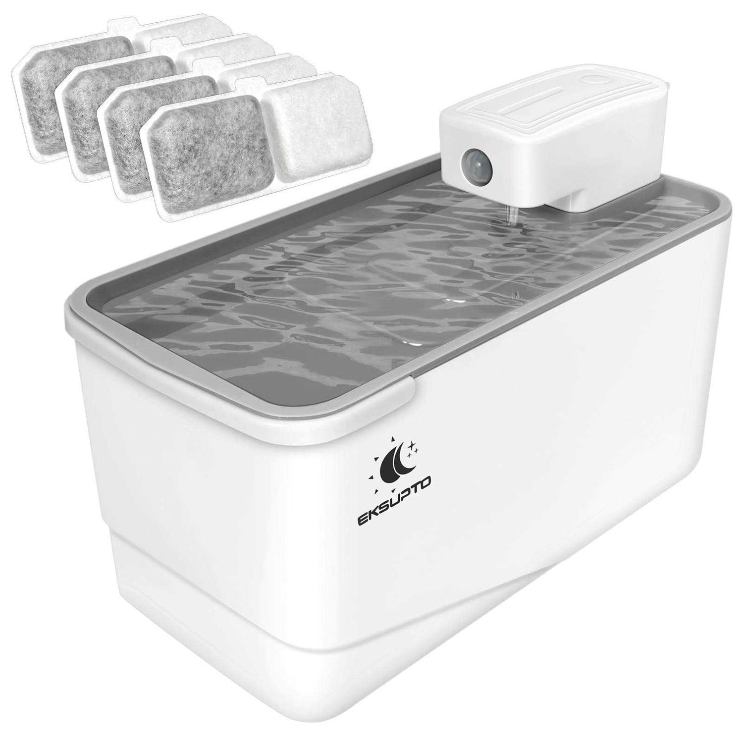Eksupto Cordless Cat Water Fountain Battery Operated 2.5L Wireless Water Fountain for Cats Inside Outdoor Garden with 2 Modes - Healthber