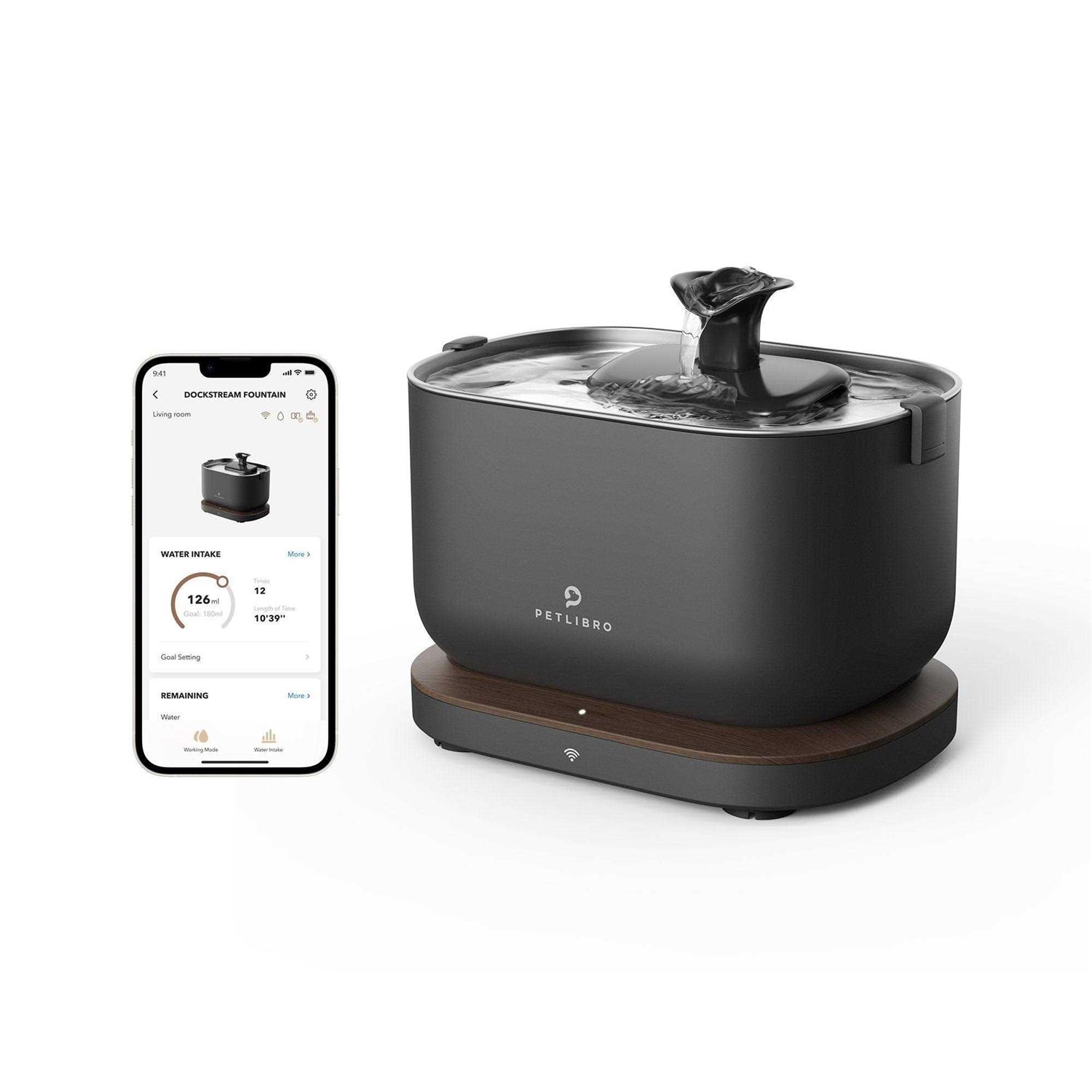 PETLIBRO App Monitoring Cat Water Fountain with Wireless Pump 2.5L/84oz Dockstream Pet Water Fountain for Cats Inside - Healthber