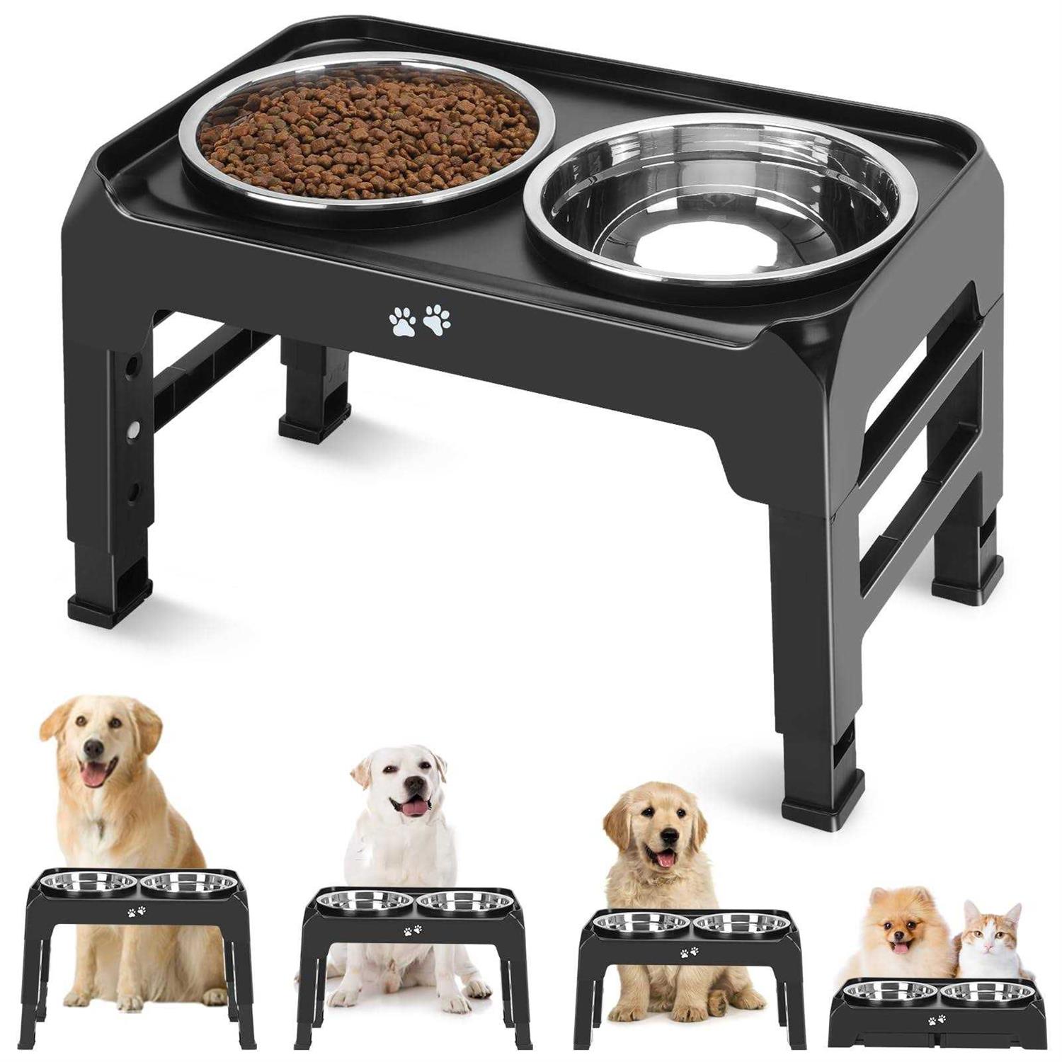 COMESOON Elevated Dog Bowls 4 Height Adjustable Raised Bowl Stand with 2 Thick 50oz Stainless Steel Food Feeder Bowls Non-Slip for Mediu - Healthber