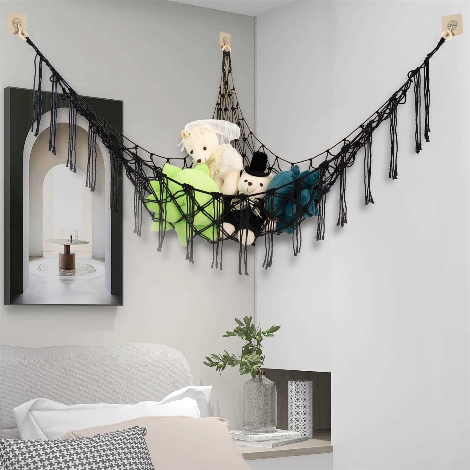 Yelienm Boho Stuffed Animals Net or Hammock Large,55 inch Toy Hammock Macrame Stuff Animal Storage Corner Hanging Net Holder,Mesh Hammock Plush Toy - Healthber