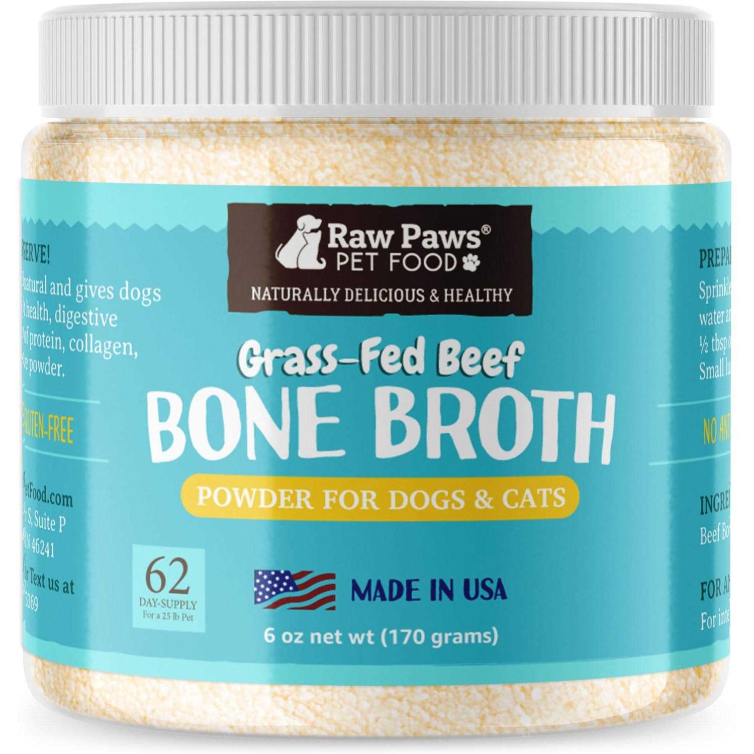 Raw Paws Grass-Fed Beef Bone Broth Powder Dog & Cat Food Topper - Healthber