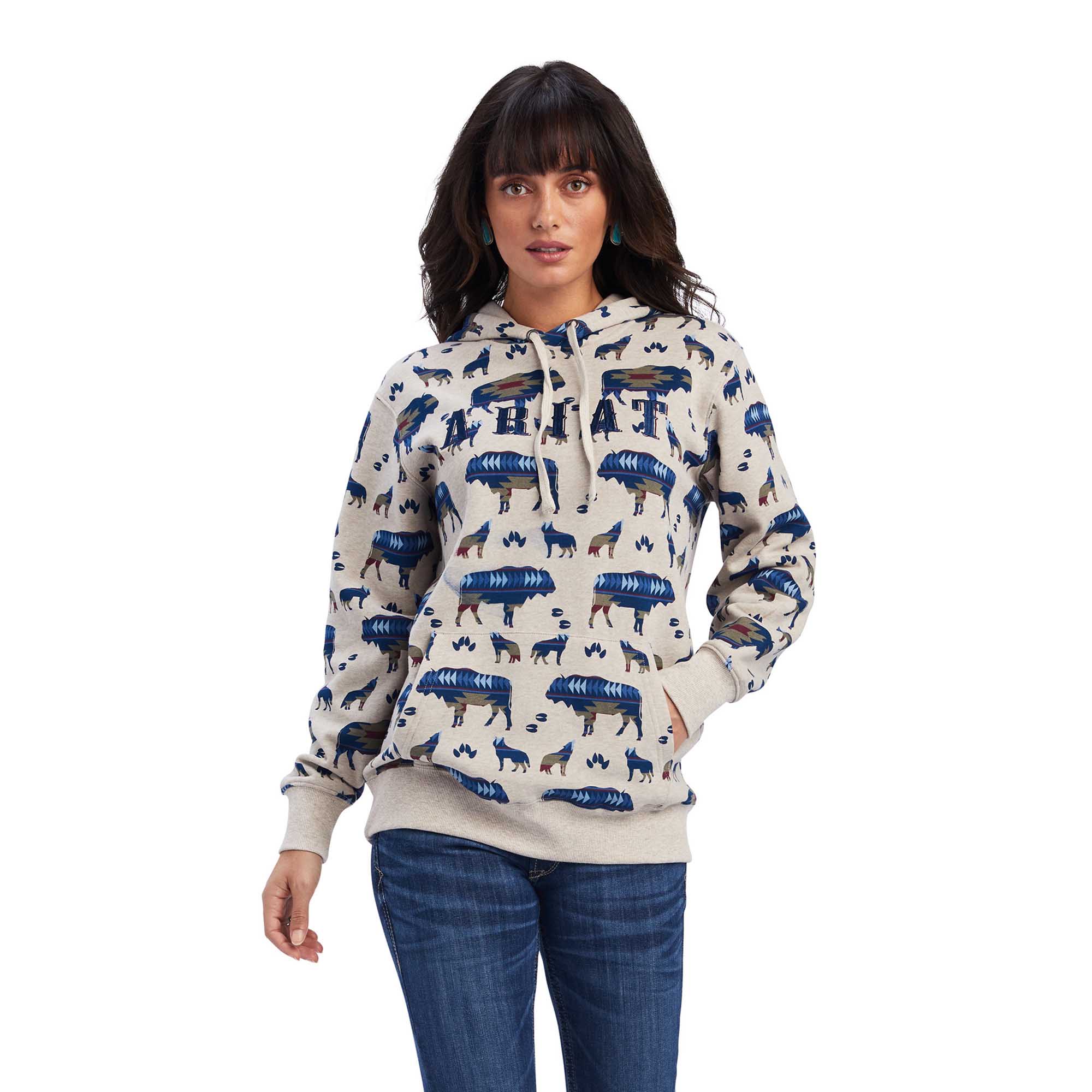 Ariat Women's R.E.A.L. Buffalo Sweatshirt Hoodie, Cream - Healthber