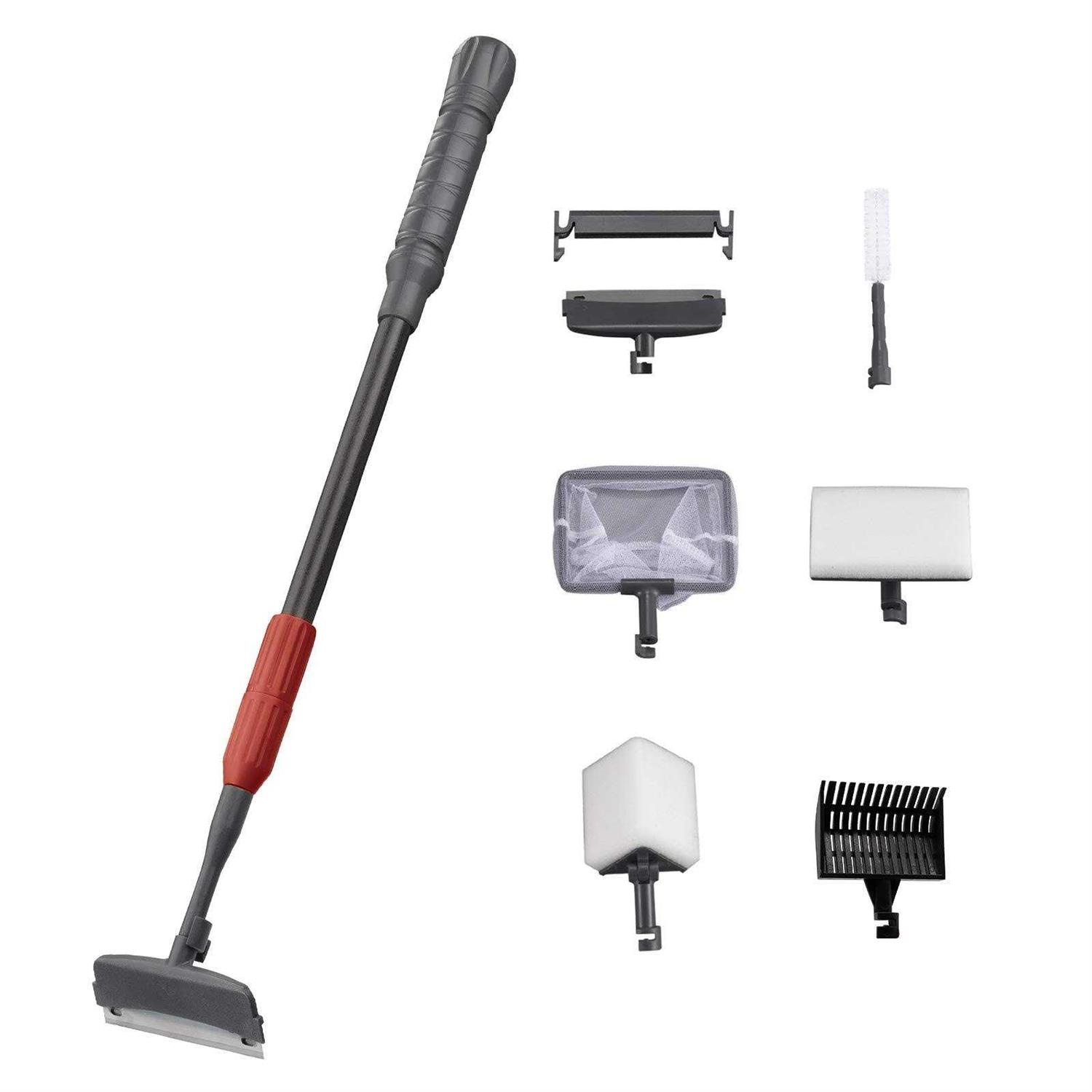 UPETTOOLS Aquarium Cleaning Tool 6 in 1 Fish Tank Cleaning Kit Algae Scraper Scrubber Pad Adjustable Long Handle Fish Tank Brush Cleaner Set - Healthber