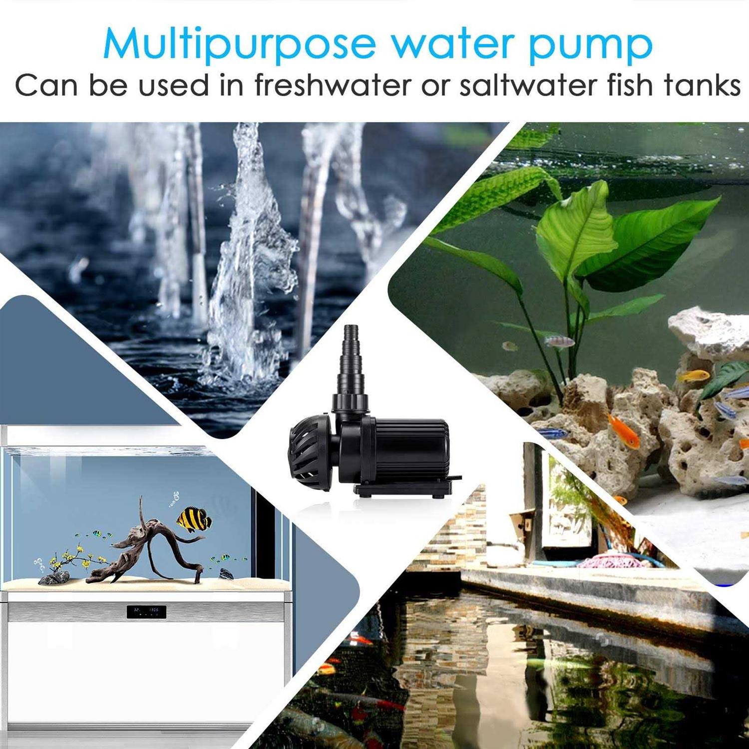 AQQA 800-3200GPH Controllable Water Pump,Circulation Make Wave/Feed Mode/20 Options Flow Adjustable Multifunction Submersible or External Powerful - Healthber