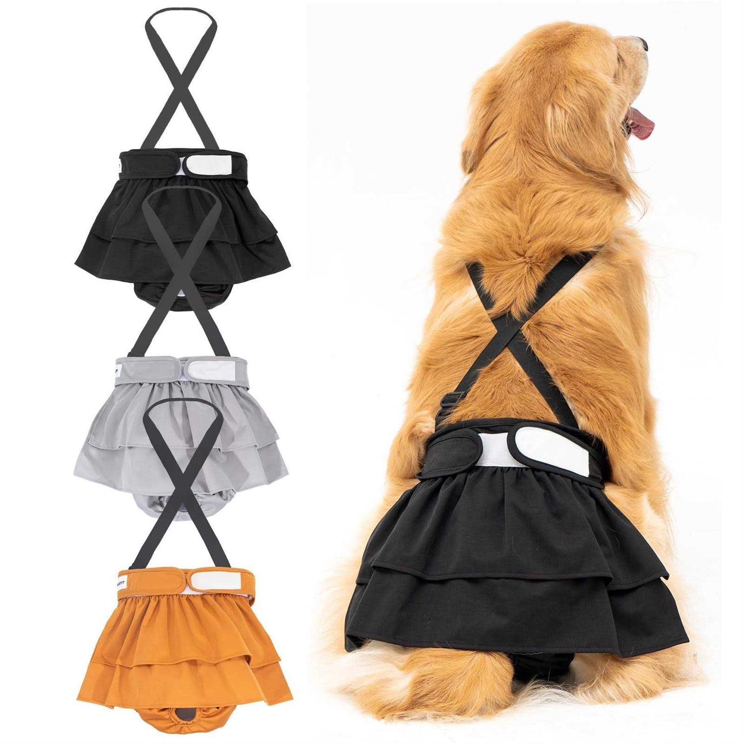 3 Pack Avont Washable Female Dog Diaper with Suspender Reusable Girl Doggie Diapers for Small Medium Large Doggy in Heat Cycle Period Incontinence - Healthber