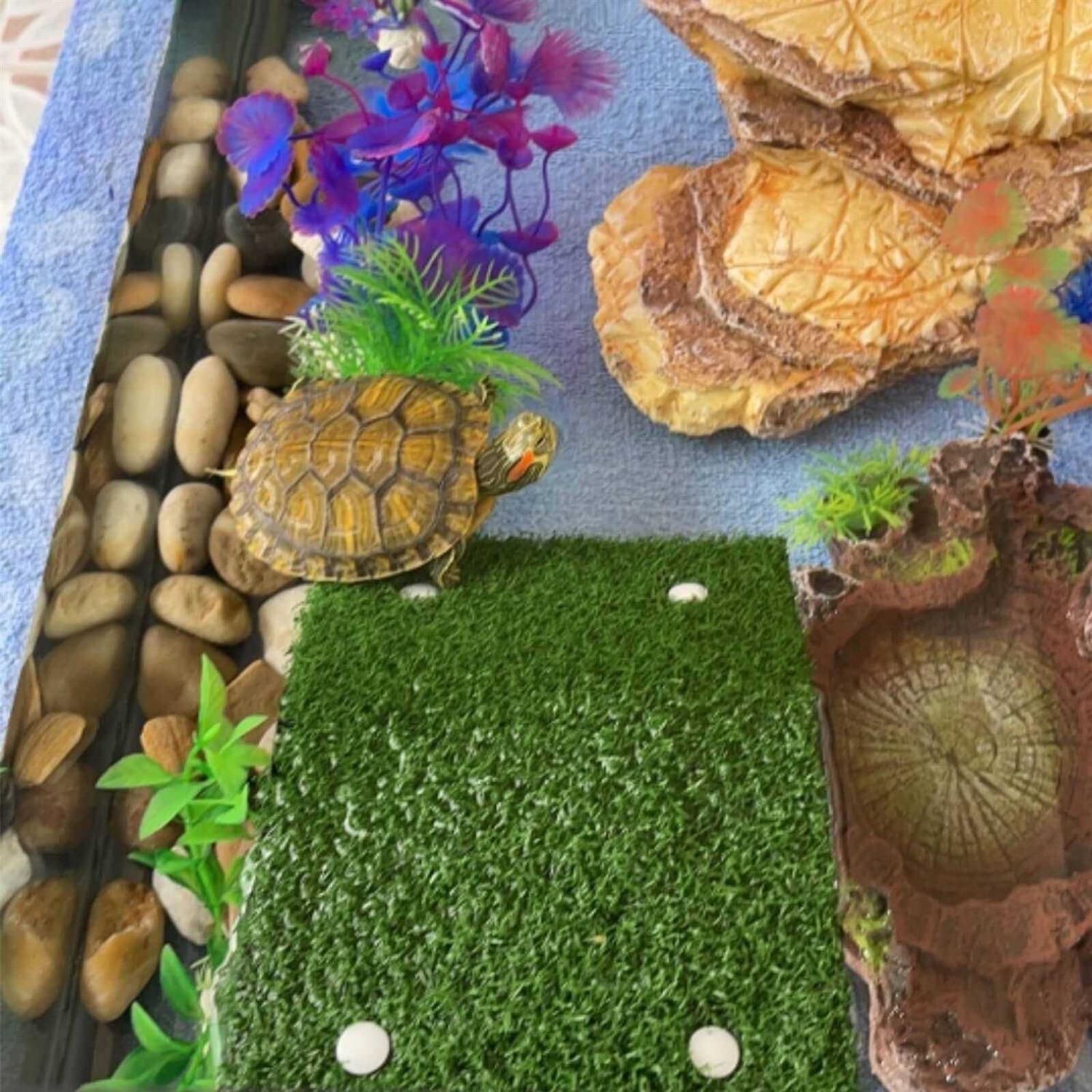 DoubleWood Lawn Turtle Basking Platform Turtle Resting Basking Platform Simulation Grass Turtle Ramp for Turtle Tank - Healthber