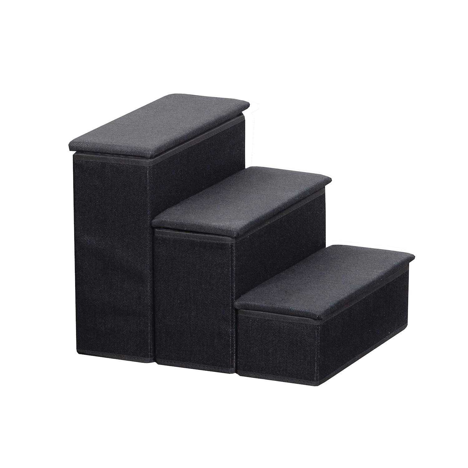 Etna 3-Step Pet Steps with Storage Fold Away Pet Stairs Upholstered - Healthber