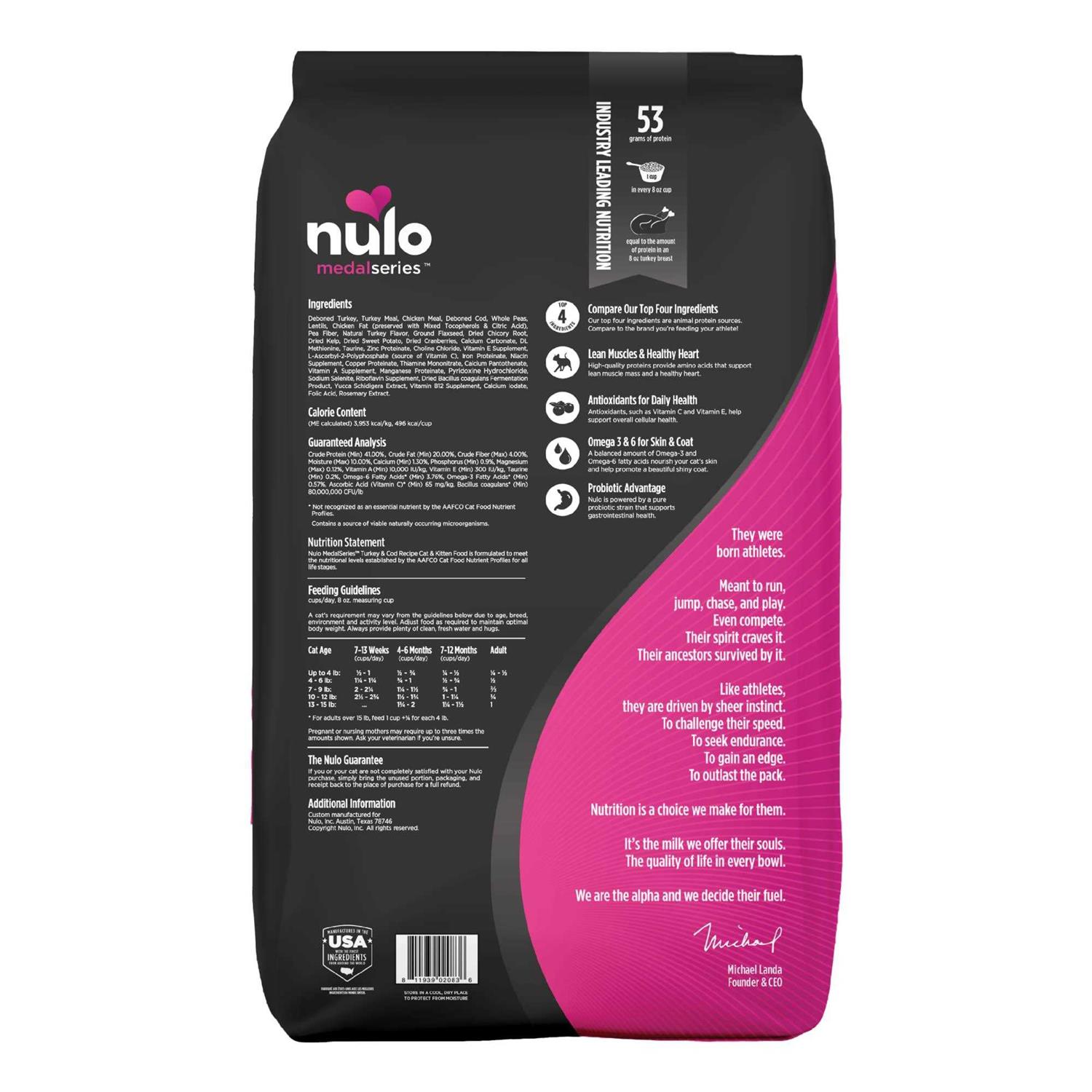 Nulo MedalSeries Grain-Free Turkey & Cod Dry Cat & Kitten Food - Healthber