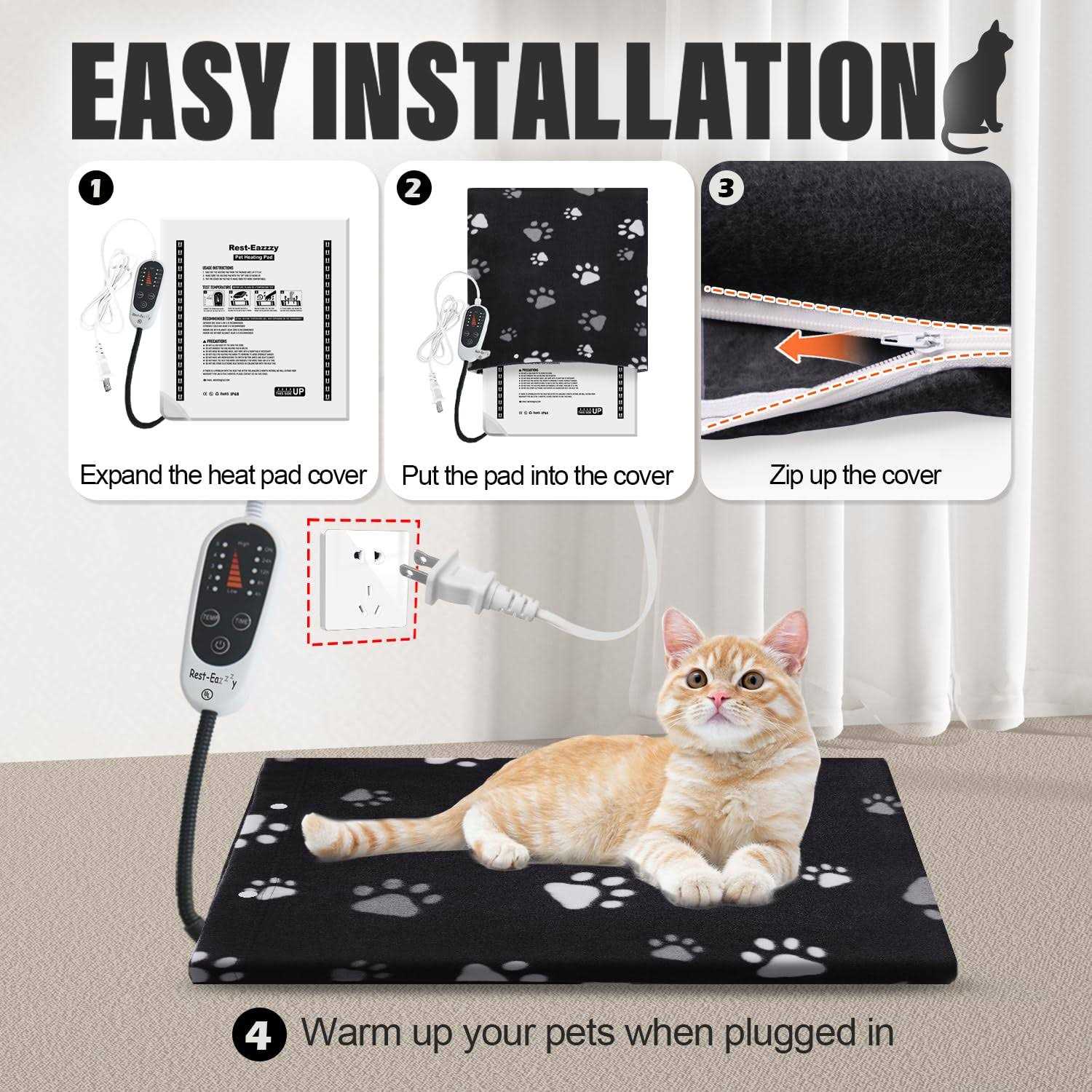 Rest-Eazzzy Pet Heating Pad Indoor Dog Heating Pad Mat with Removable Cover - Healthber