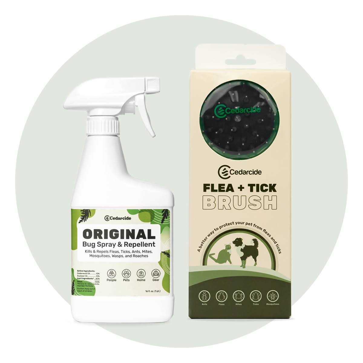 Cedarcide Flea + Tick Pet Brush w/ Cedarcide Original - Healthber
