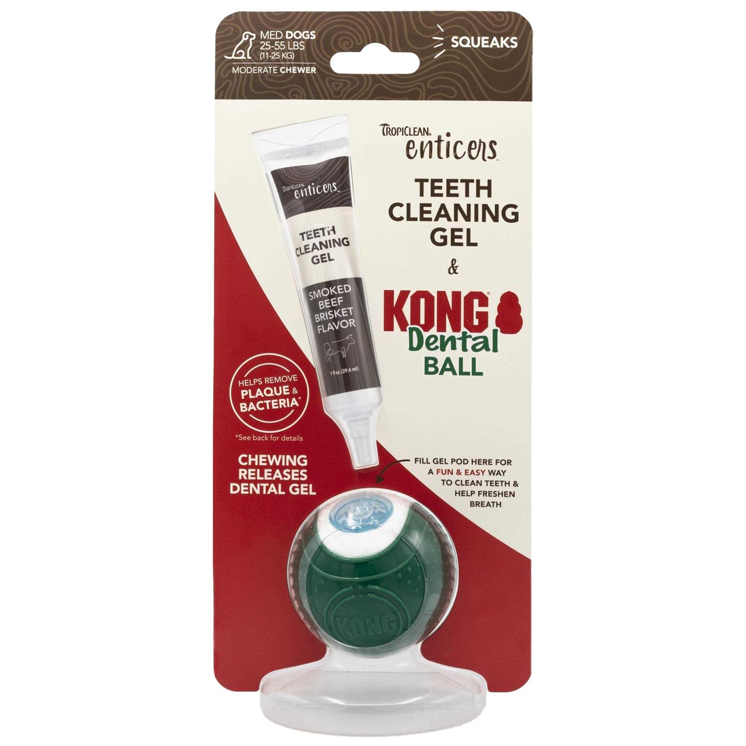 Tropiclean Enticers Teeth Cleaning Gel & Kong Dental Ball Beef Brisket - Healthber