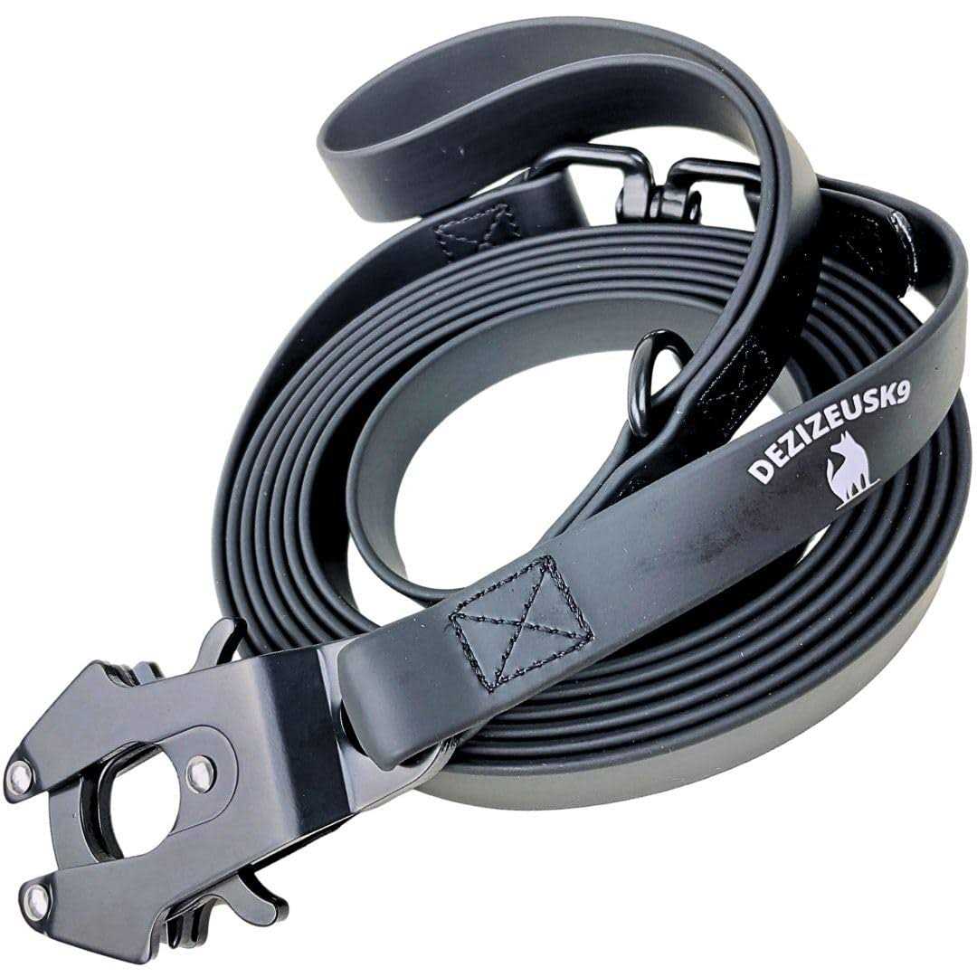 DEZIZEUSK9 Biothane Heavy Duty Dog Leash Tactical Dog Lead Quick Release Locking cable carabiner clasp - Healthber