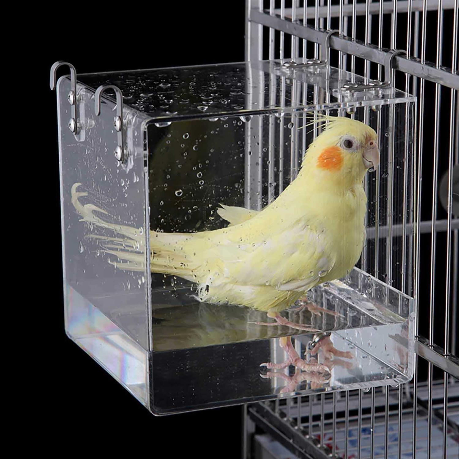 EnoYoo Bird Bath Cage Cleaning Pet Supplies Cockatiel Bird Bathtub with Hanging Hooks for Little Bird Parrots Spacious Parakeets Portable Shower - Healthber