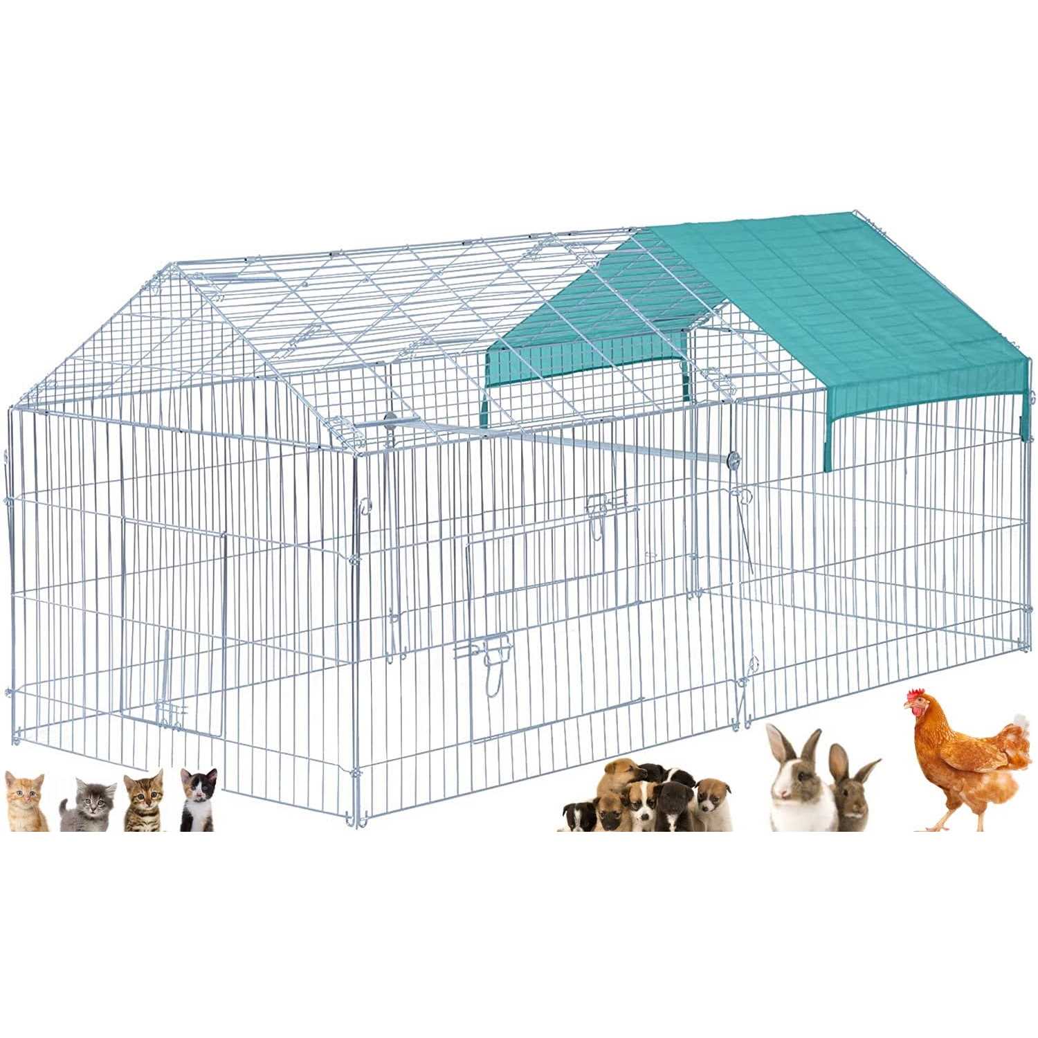 Mcage Large Galvanized Steel 71 x 30 x 30H Outdoor Puppies Kitten Run Metal Pet Hutch Enclosure Animal Playpen Waterproof Cover - Healthber