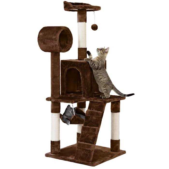 Topeakmart Plush Cat Tree Condo with Hammock Tunnel - Healthber