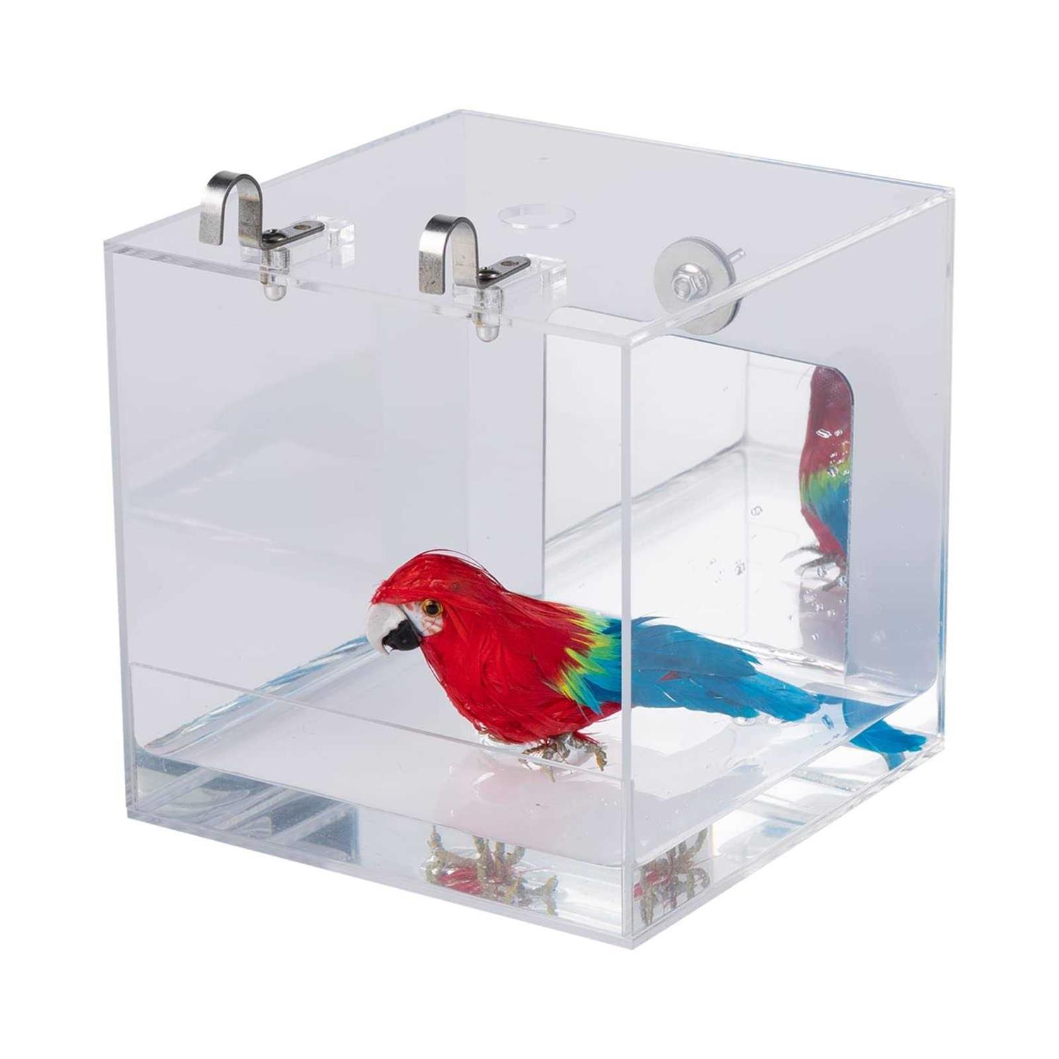 capuca Large Bird Bath Cage Hanging 6.3 Inch Bird Bathtub Shower Box Bowl Cage Accessories for Big Bird Parakeets Parrot Budgie Conure African - Healthber